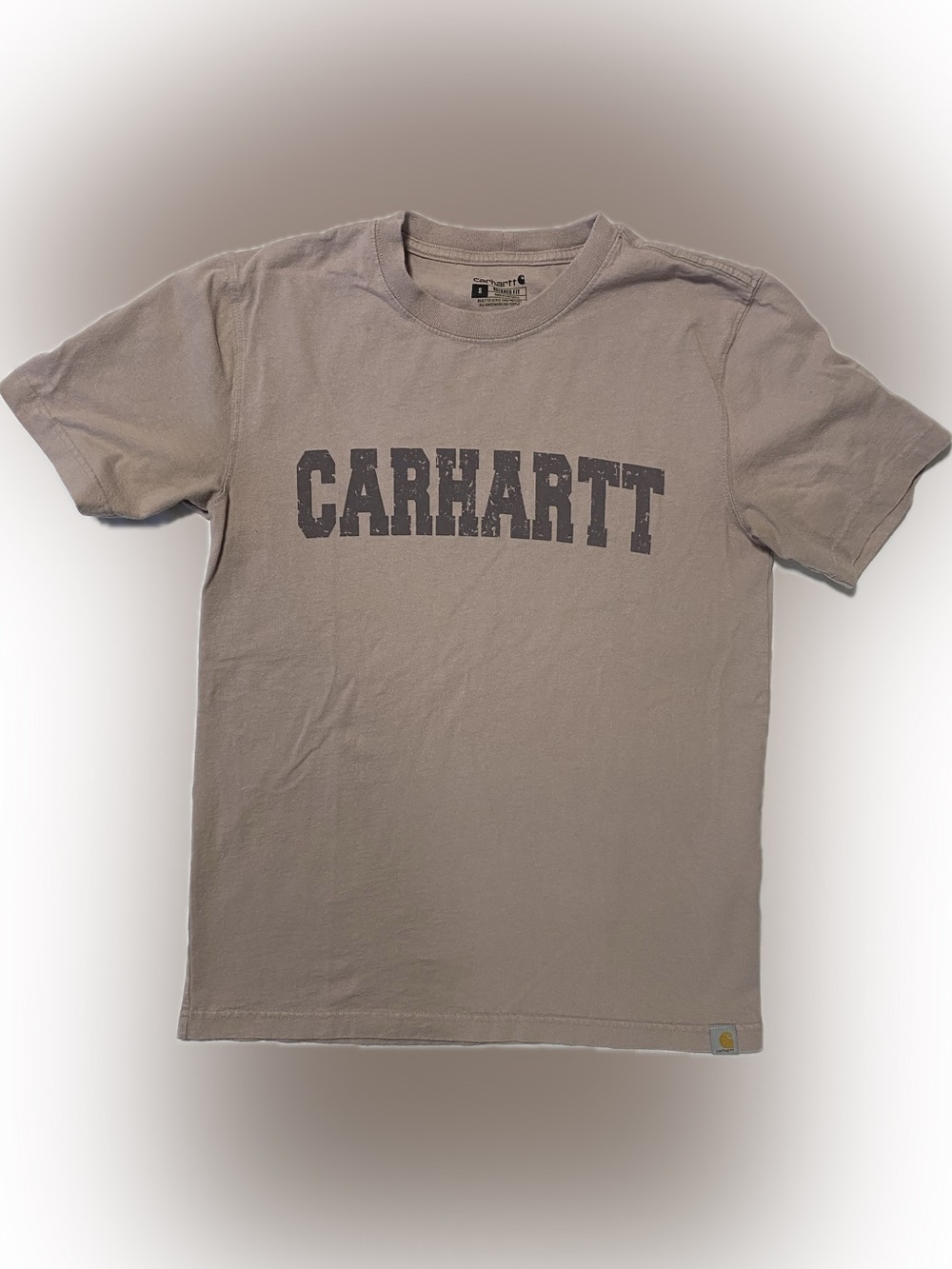 Carhartt Taupe Short Sleeve Logo Tee with Dark Brown Print